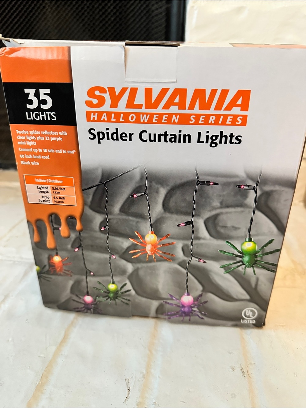 Halloween Sparkle Spider String Lights Set - 35 Blow Mold Multicolor Bulbs New!